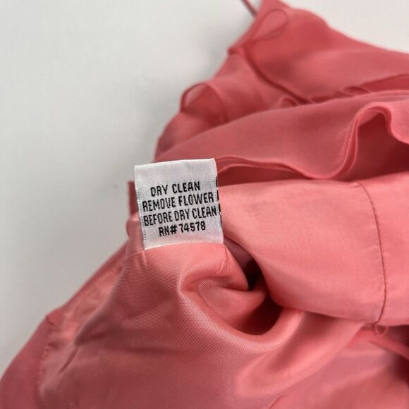 Vintage CACHE 100% Silk Ruffled Top Sz 8 Coral Pink Y2K Feminine Fairy Coquette - Picture 12 of 12